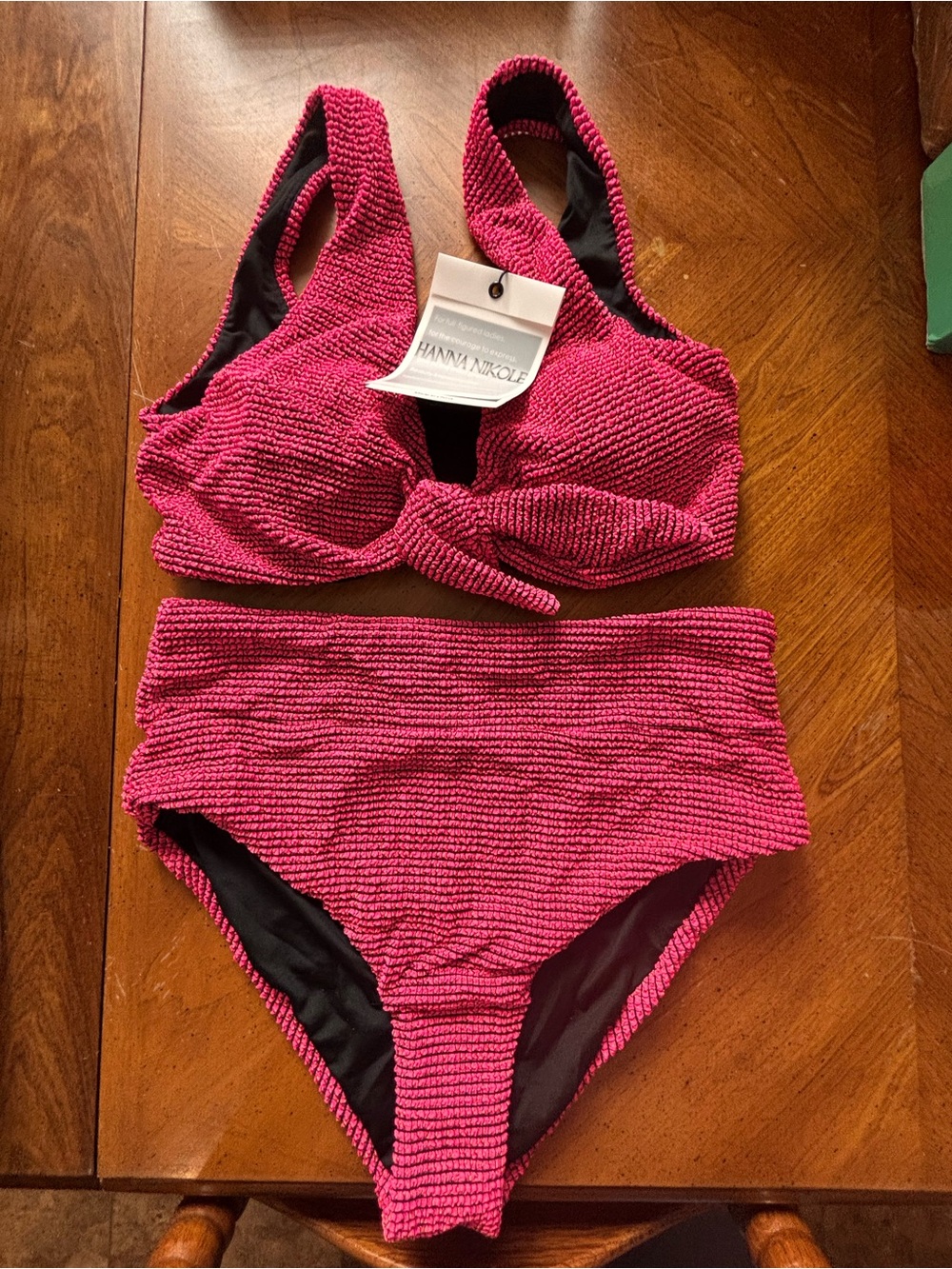 Pink Textured High-Waist Bikini Set